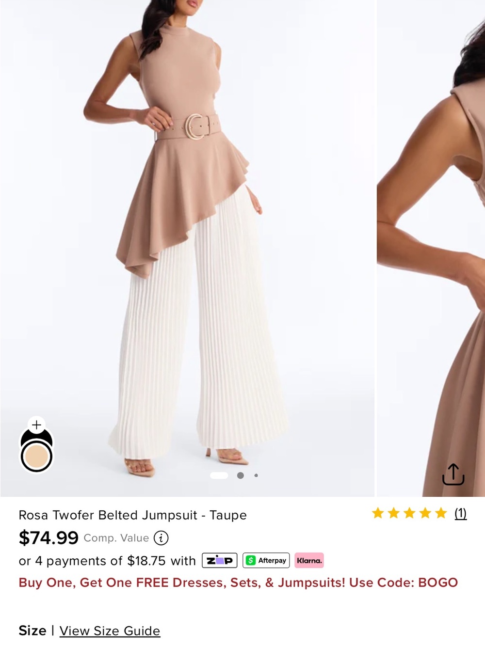 Fashion Nova Rosa Twofer Belted Jumpsuit in Taupe and Cream